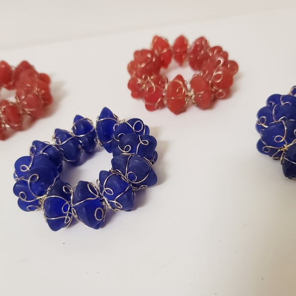 Set of 6 Red Blue Stone Napkin Rings 4th of July - Picture 5 of 7